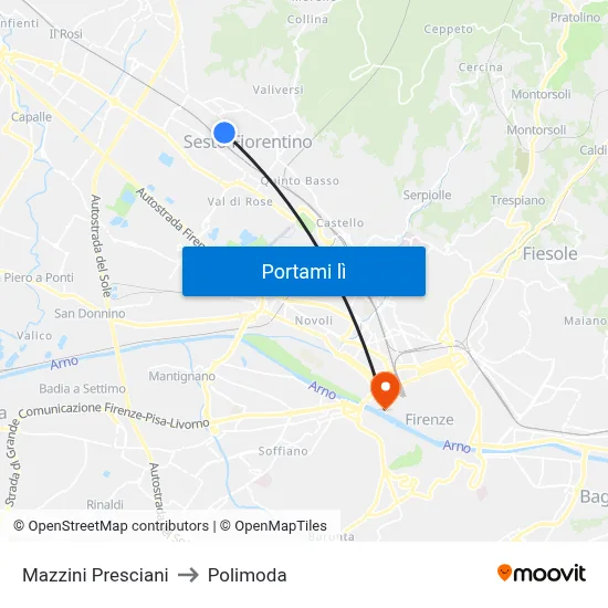 Mazzini Presciani to Polimoda map