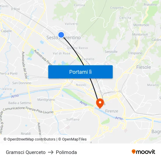Gramsci Querceto to Polimoda map