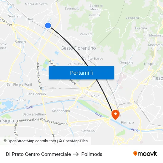 Di Prato Centro Commerciale to Polimoda map