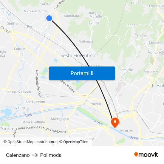 Calenzano to Polimoda map