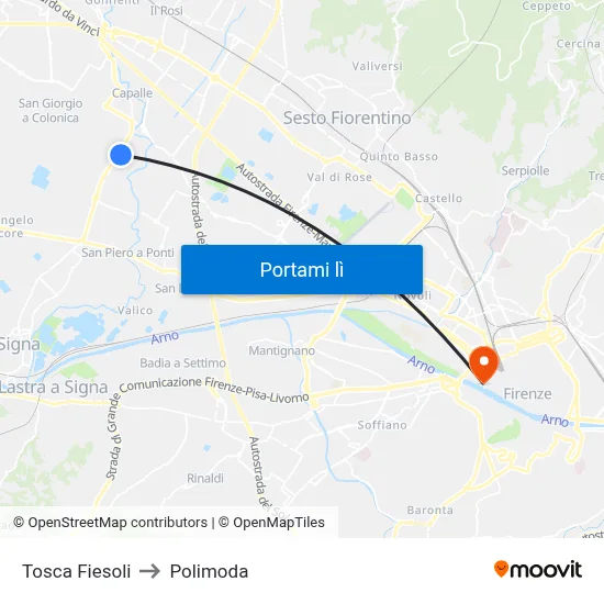 Tosca Fiesoli to Polimoda map
