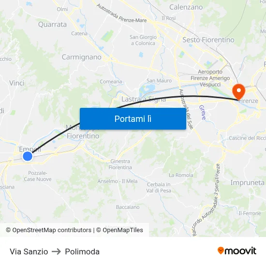 Via Sanzio to Polimoda map