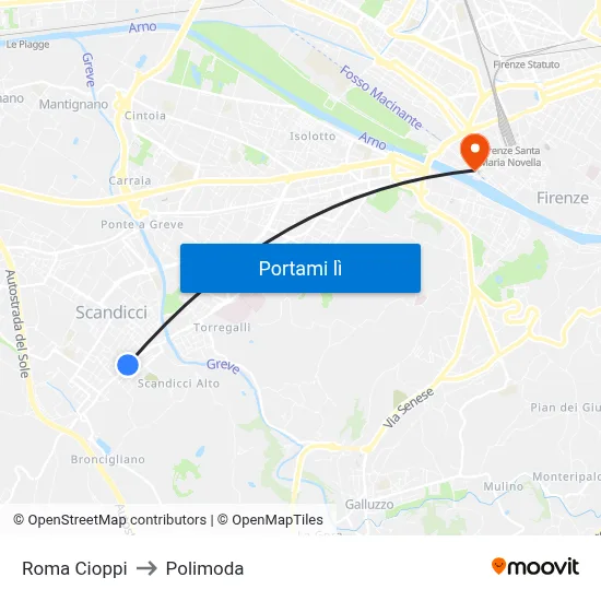 Roma Cioppi to Polimoda map