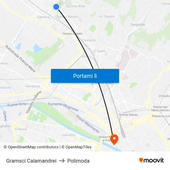Gramsci Calamandrei to Polimoda map