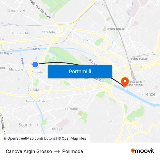 Canova Argin Grosso to Polimoda map
