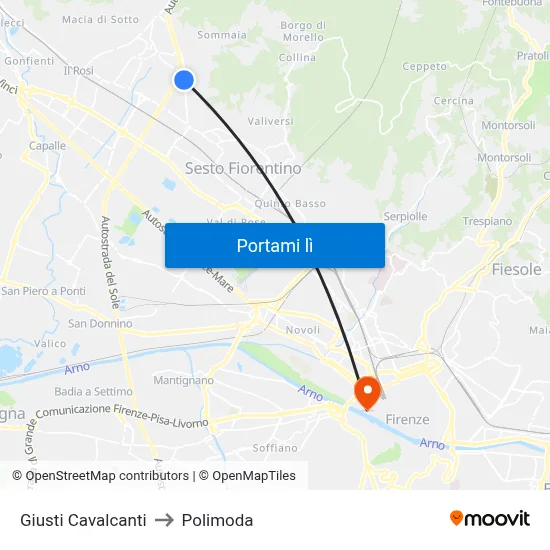Giusti Cavalcanti to Polimoda map