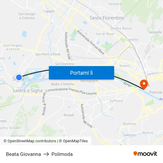 Beata Giovanna to Polimoda map