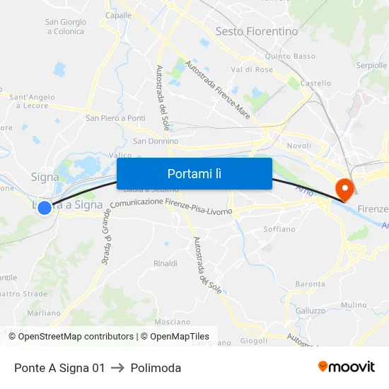 Ponte A Signa 01 to Polimoda map