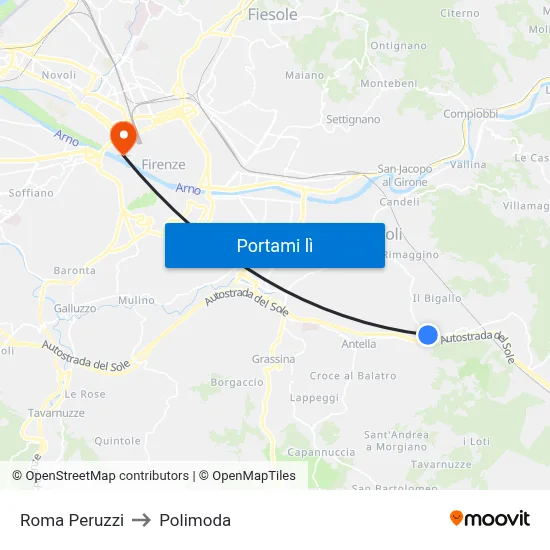 Roma Peruzzi to Polimoda map