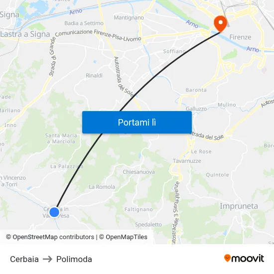 Cerbaia to Polimoda map