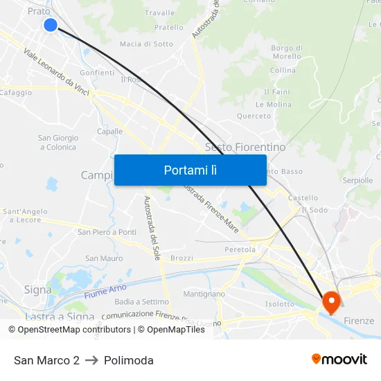 San Marco 2 to Polimoda map