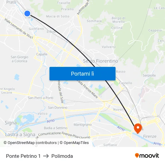 Ponte Petrino 1 to Polimoda map