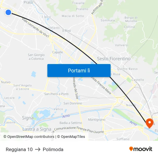 Reggiana 10 to Polimoda map