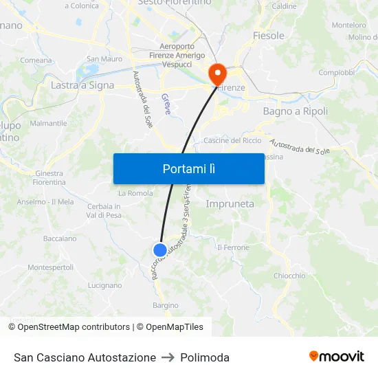 San Casciano Autostazione to Polimoda map