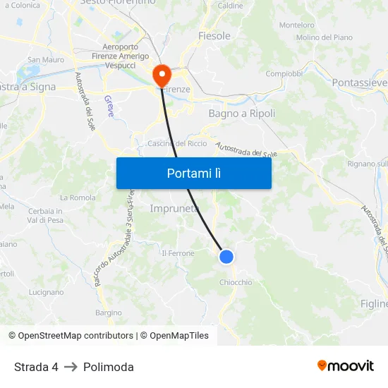 Strada 4 to Polimoda map