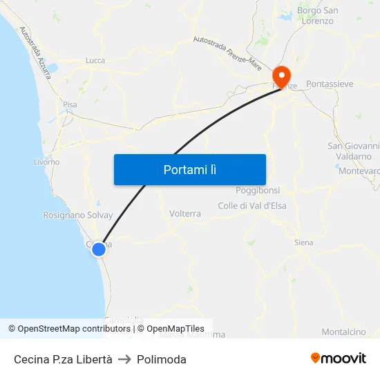 Cecina P.za Libertà to Polimoda map