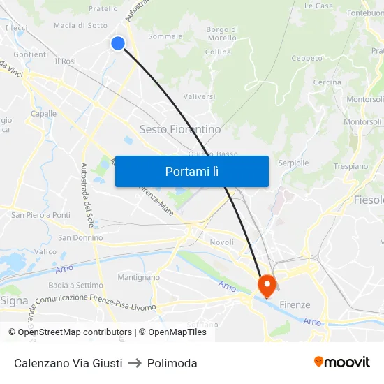 Calenzano Via Giusti to Polimoda map