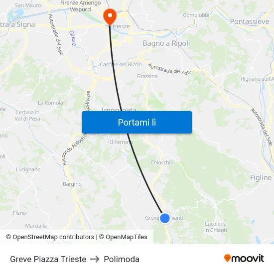 Greve Piazza Trieste to Polimoda map