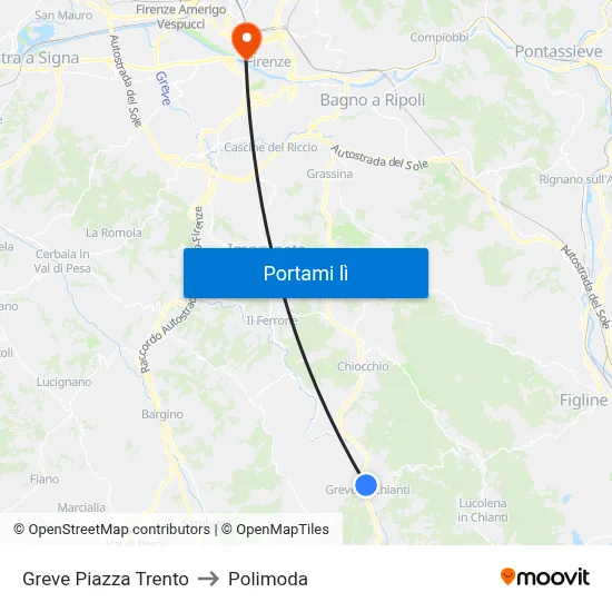 Greve Piazza Trento to Polimoda map