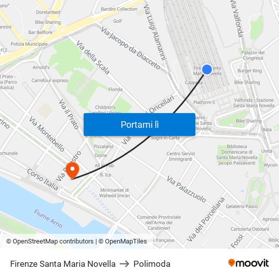Firenze Santa Maria Novella to Polimoda map