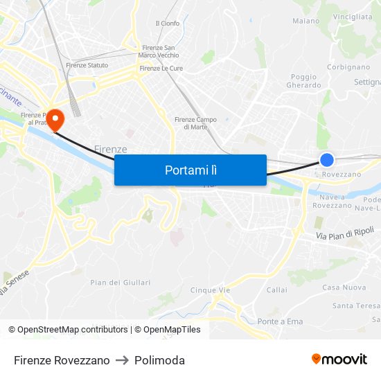 Firenze Rovezzano to Polimoda map