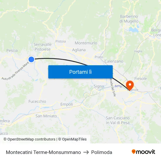 Montecatini Terme-Monsummano to Polimoda map