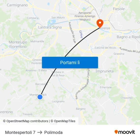 Montespertoli 7 to Polimoda map