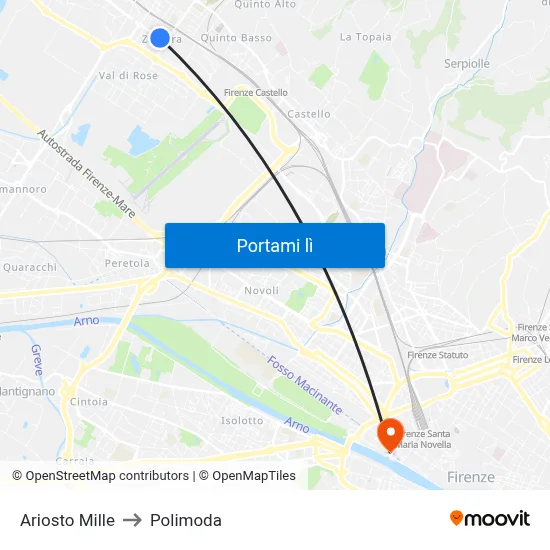 Ariosto Mille to Polimoda map