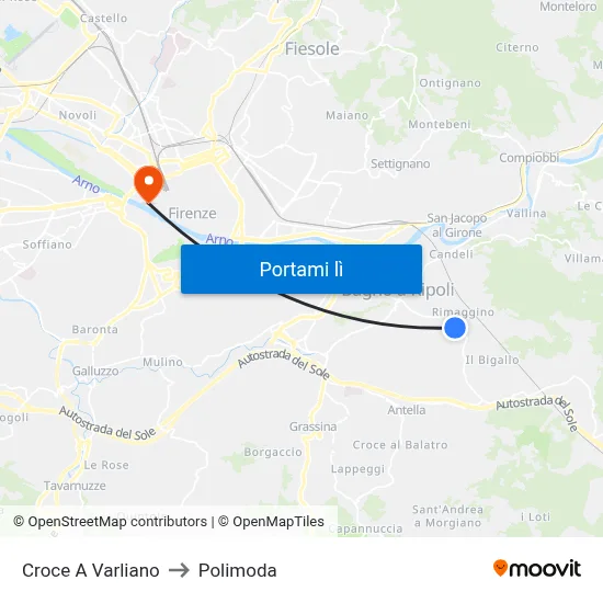 Croce A Varliano to Polimoda map