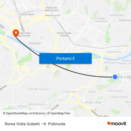 Roma Volta Gobetti to Polimoda map