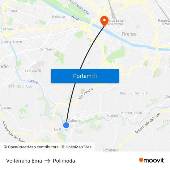 Volterrana Ema to Polimoda map