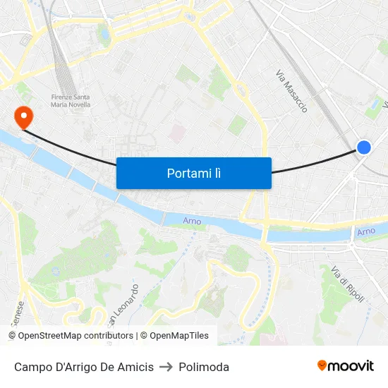 Campo D'Arrigo De Amicis to Polimoda map