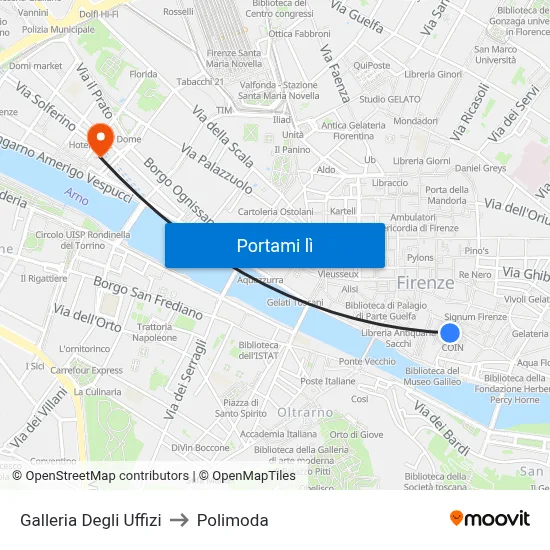 Galleria Degli Uffizi to Polimoda map