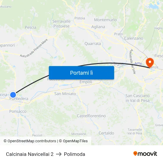 Calcinaia Navicellai 2 to Polimoda map