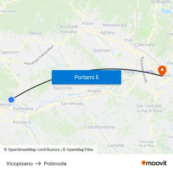 Vicopisano to Polimoda map
