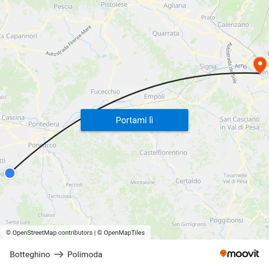 Botteghino to Polimoda map