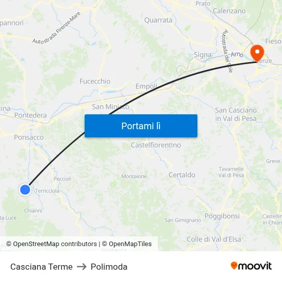 Casciana Terme to Polimoda map