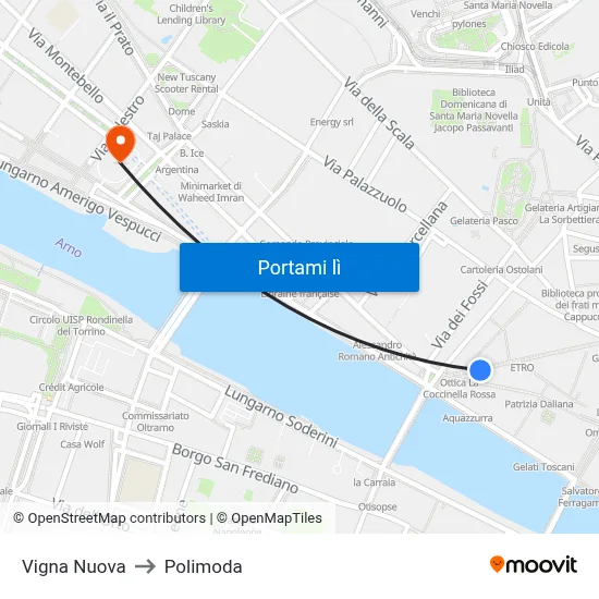 Vigna Nuova to Polimoda map