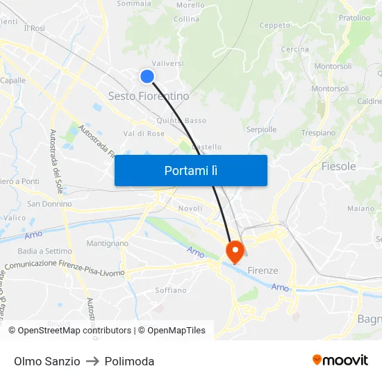 Olmo Sanzio to Polimoda map