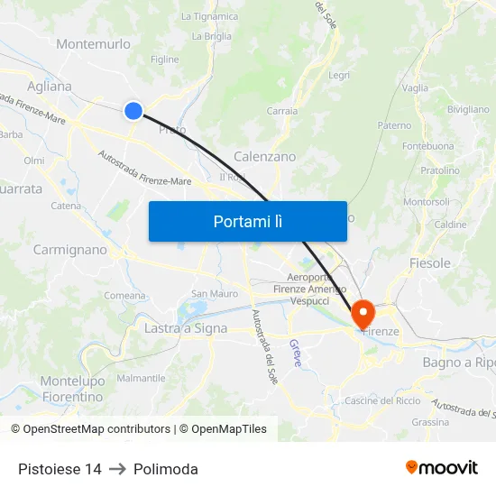 Pistoiese 14 to Polimoda map
