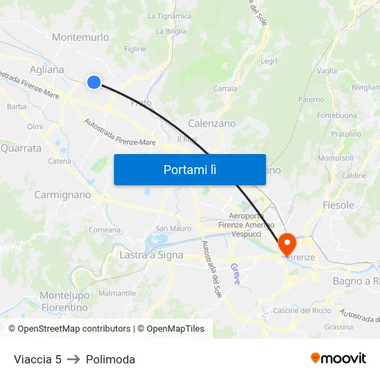 Viaccia 5 to Polimoda map