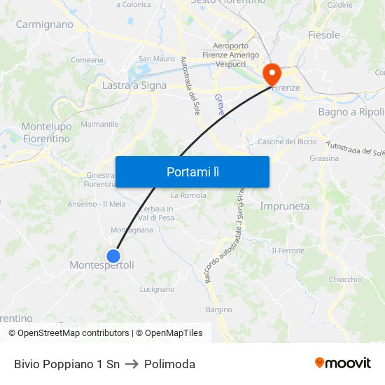 Bivio Poppiano 1                 Sn to Polimoda map