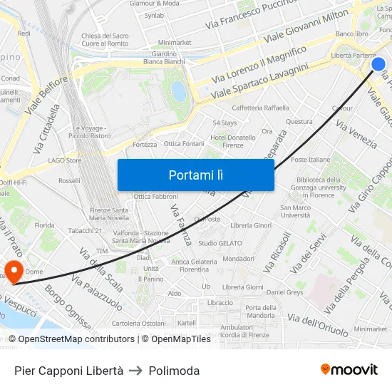 Pier Capponi Libertà to Polimoda map