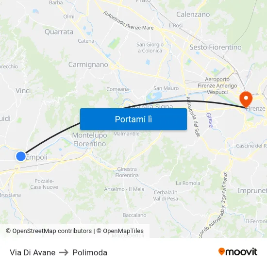 Via Di Avane to Polimoda map