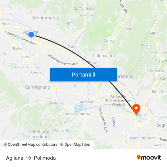 Agliana to Polimoda map