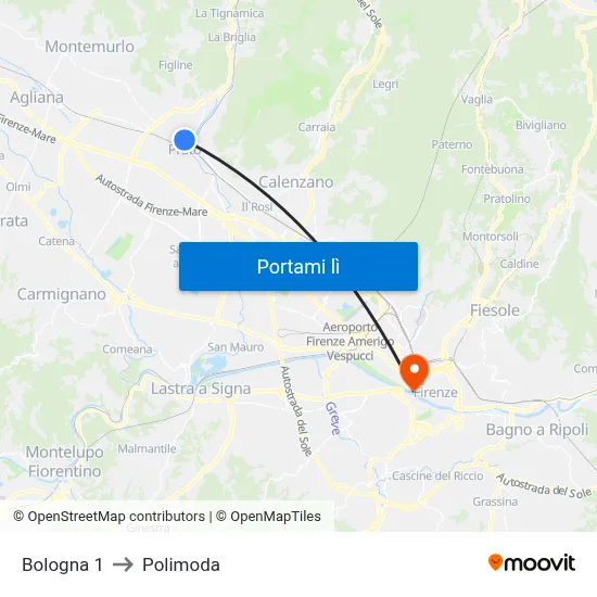 Bologna 1 to Polimoda map