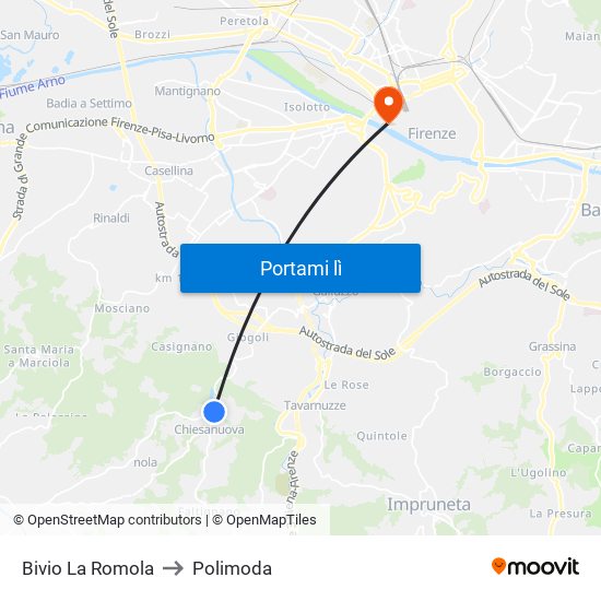 Bivio La Romola to Polimoda map