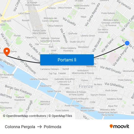 Colonna Pergola to Polimoda map