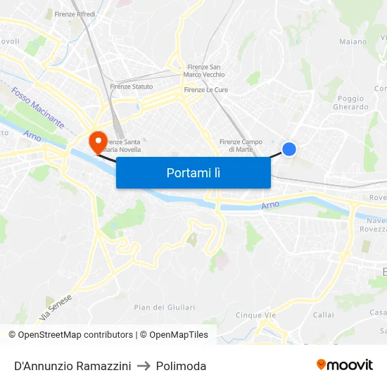 D'Annunzio Ramazzini to Polimoda map