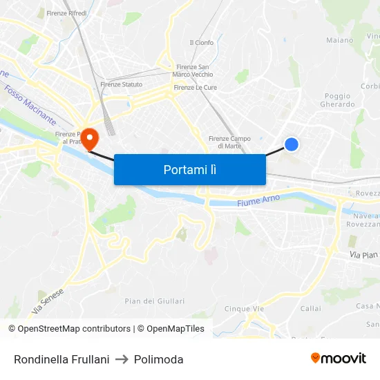 Rondinella Frullani to Polimoda map